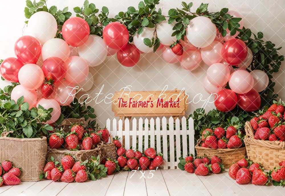 Kate Birthday Farm Market Strawberry Balloon Backdrop Designed by Emetselch - Kate Backdrop AU