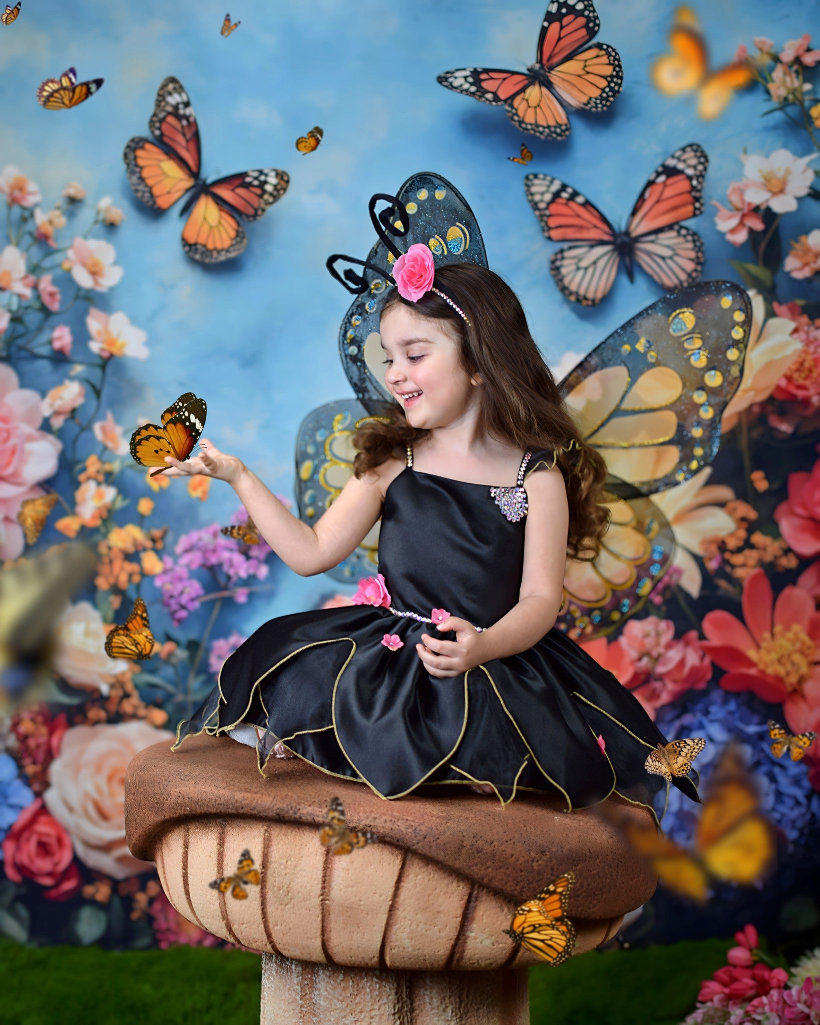 Kate Spring Floral Butterfly Backdrop Designed by Emetselch