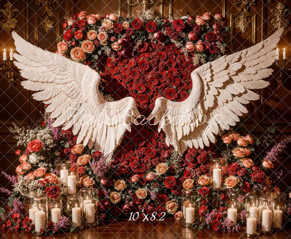 Kate Romantic Red Floral Angel Wings Backdrop Designed by Emetselch - Kate Backdrop AU