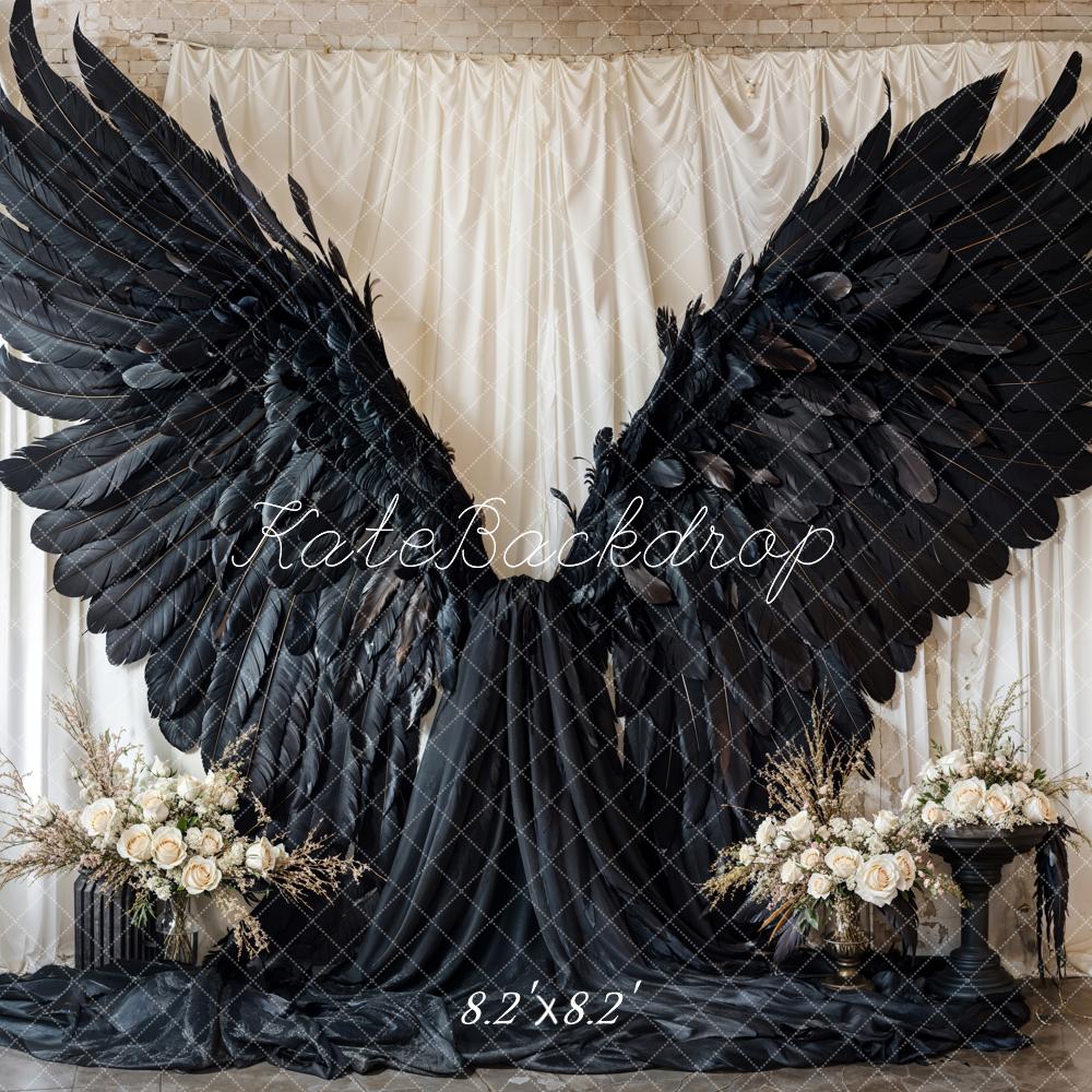 Kate Black Angel Wings Curtain Backdrop Designed by Emetselch - Kate Backdrop AU