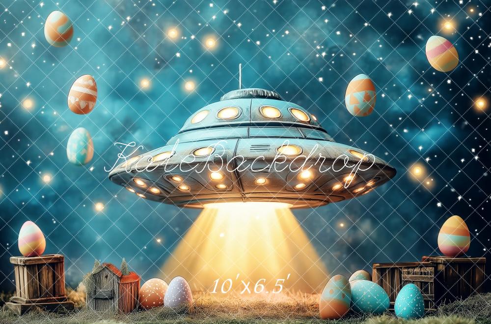 Kate Retro UFO Easter Backdrop Designed by Patty Roberts - Kate Backdrop AU