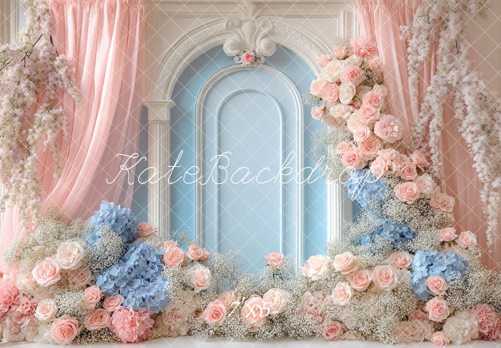 Kate Dreamy Floral Arch Pink Blue Backdrop Designed by Mini MakeBelieve
