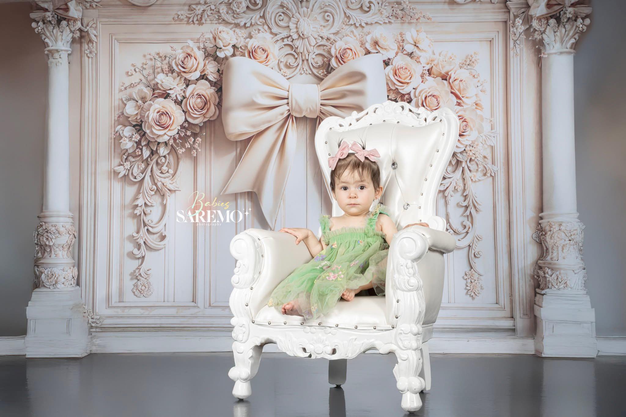 Kate Vintage Wall Flower Bow Backdrop Designed by Emetselch