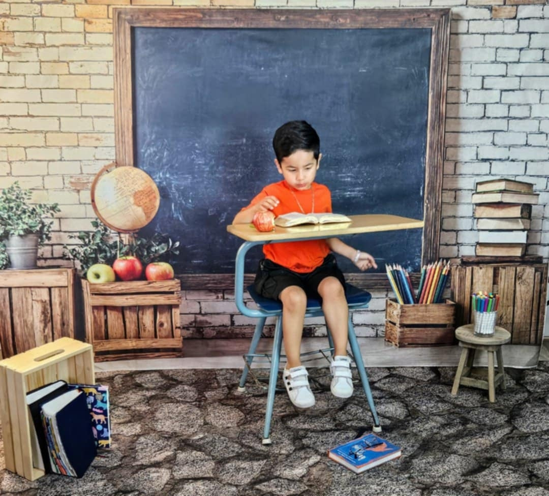 Kate Brick Wall Blackboard Backdrop Back to School Designed by Emetselch