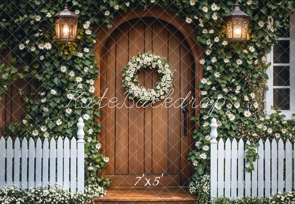 Kate Spring Ivy Floral Wood Door Wreath Backdrop Designed by Emetselch - Kate Backdrop AU