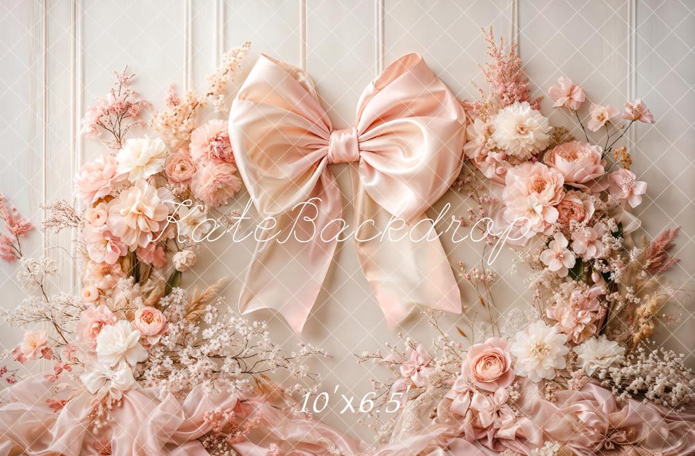 Kate Pink Flowers Bow Backdrop Designed by Emetselch