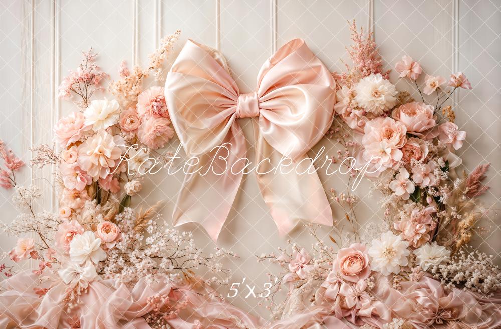 Kate Pink Flowers Bow Backdrop Designed by Emetselch