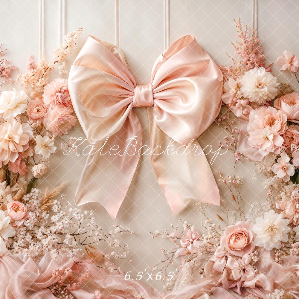 Kate Pink Flowers Bow Backdrop Designed by Emetselch