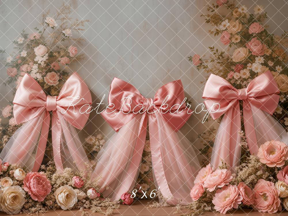 Kate Pink Flower Bow Backdrop Designed by Emetselch