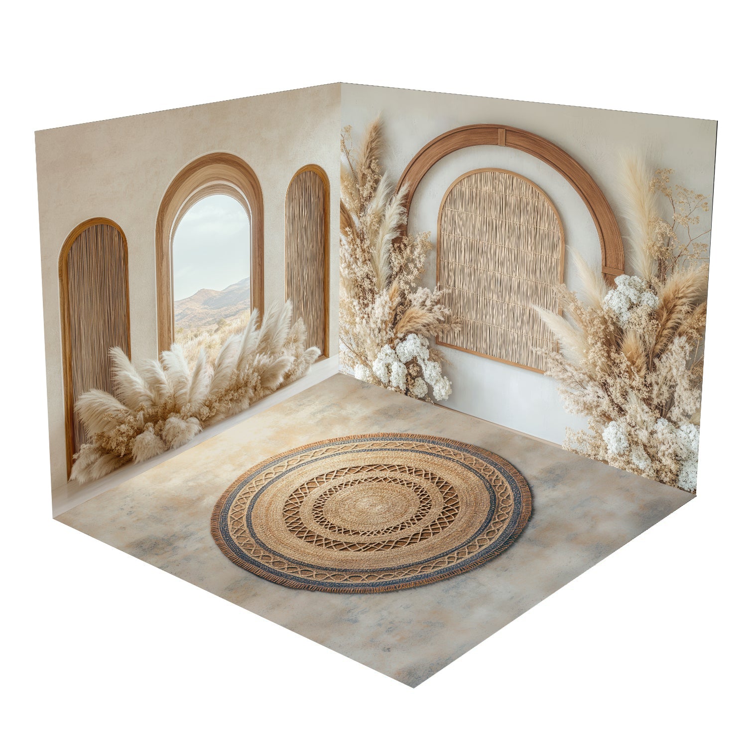 Kate Boho Arch Round Rug Floor Room Set Designed by Mini MakeBelieve (8ftx8ft&10ftx8ft&8ftx10ft)
