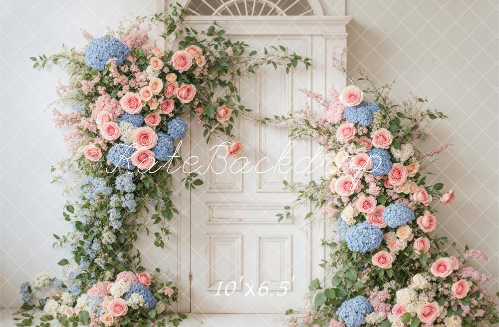 Kate Spring Flower White Elegant Door Backdrop Designed by Emetselch