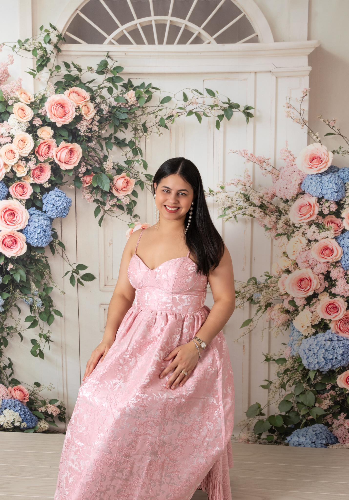 Kate Spring Flower White Elegant Door Backdrop Designed by Emetselch