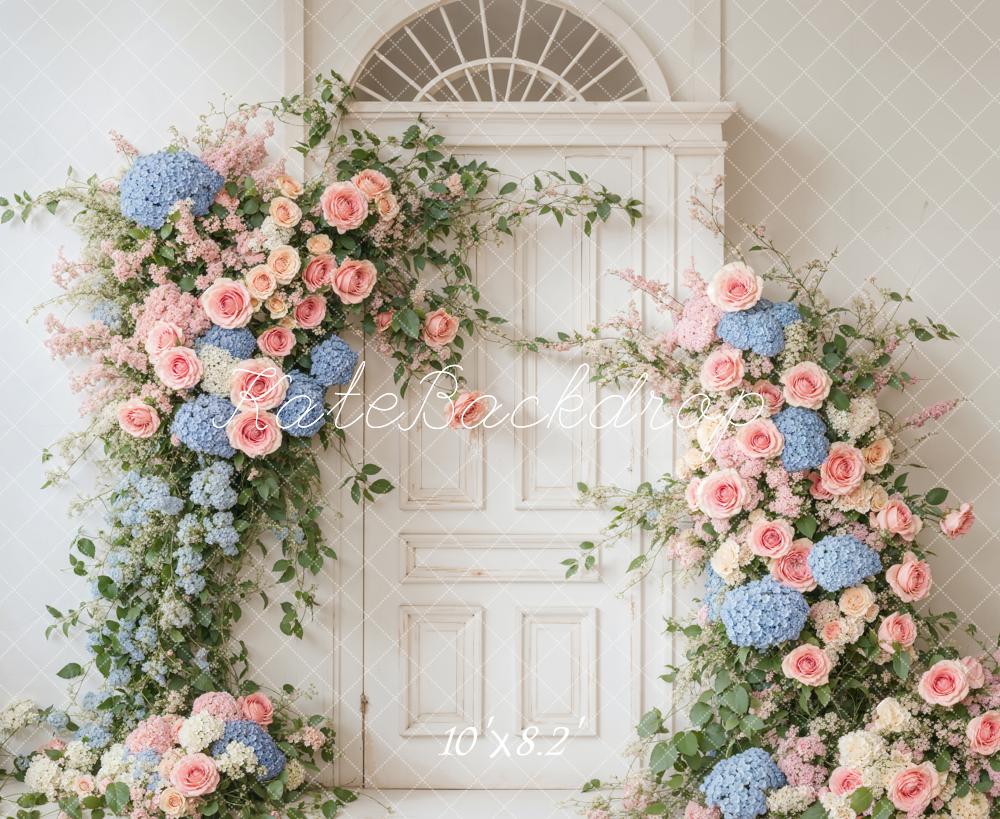 Kate Spring Flower White Elegant Door Backdrop Designed by Emetselch
