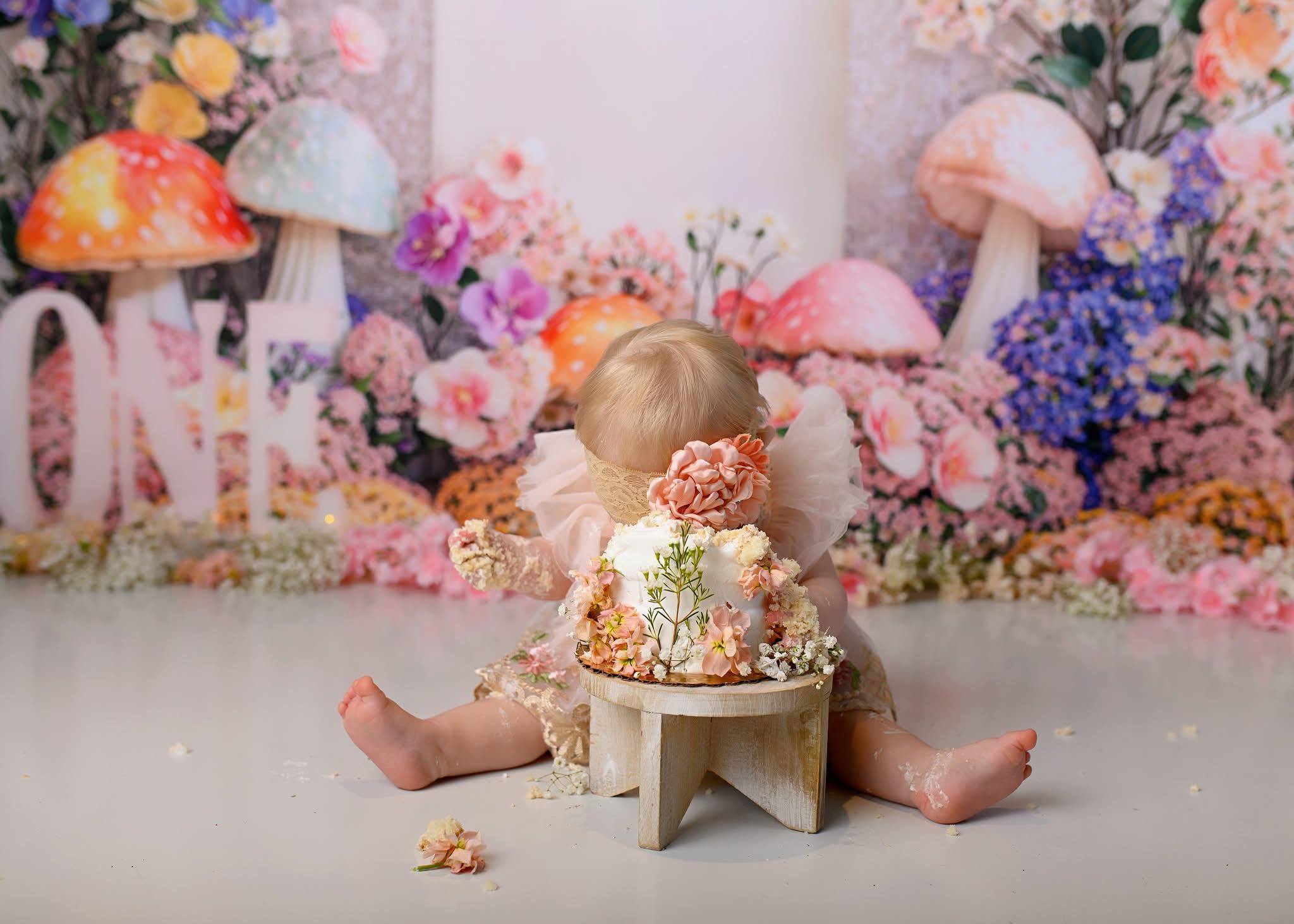 Kate 1st Birthday Mushrooms Backdrop Designed by Emetselch - Kate Backdrop AU