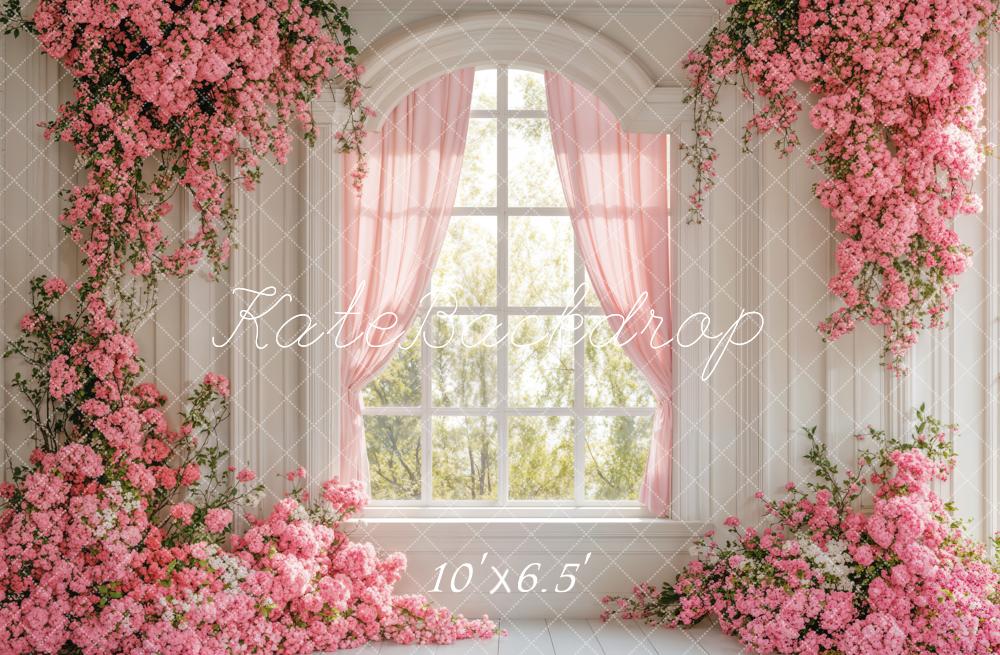 Kate Spring Pink Flower Window Backdrop Designed by Emetselch