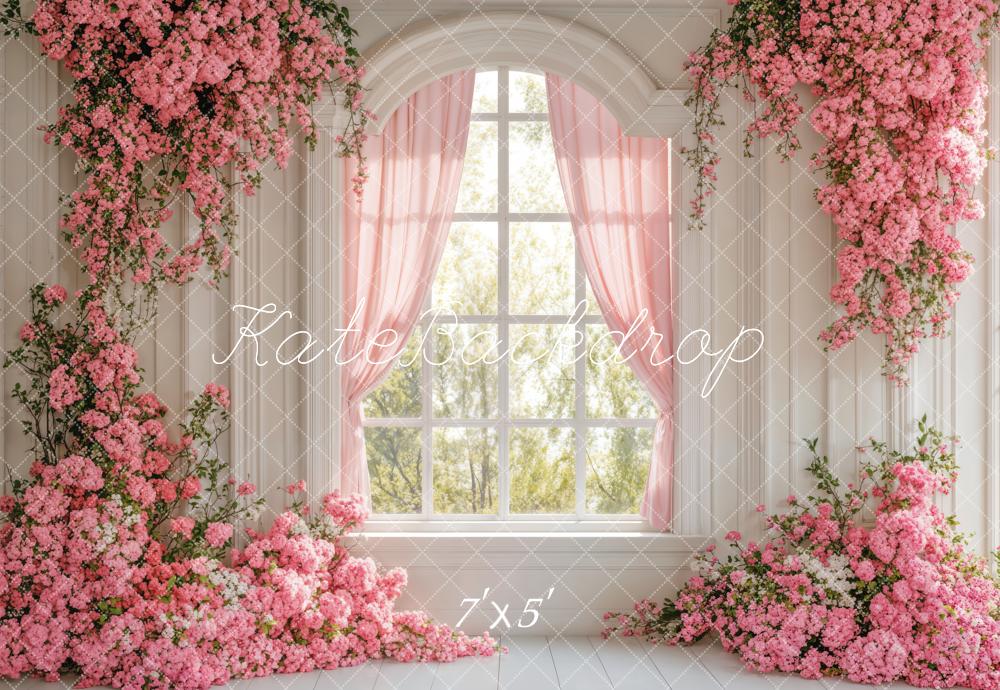 Kate Spring Pink Flower Window Backdrop Designed by Emetselch
