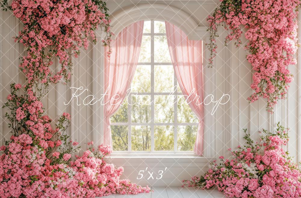 Kate Spring Pink Flower Window Backdrop Designed by Emetselch
