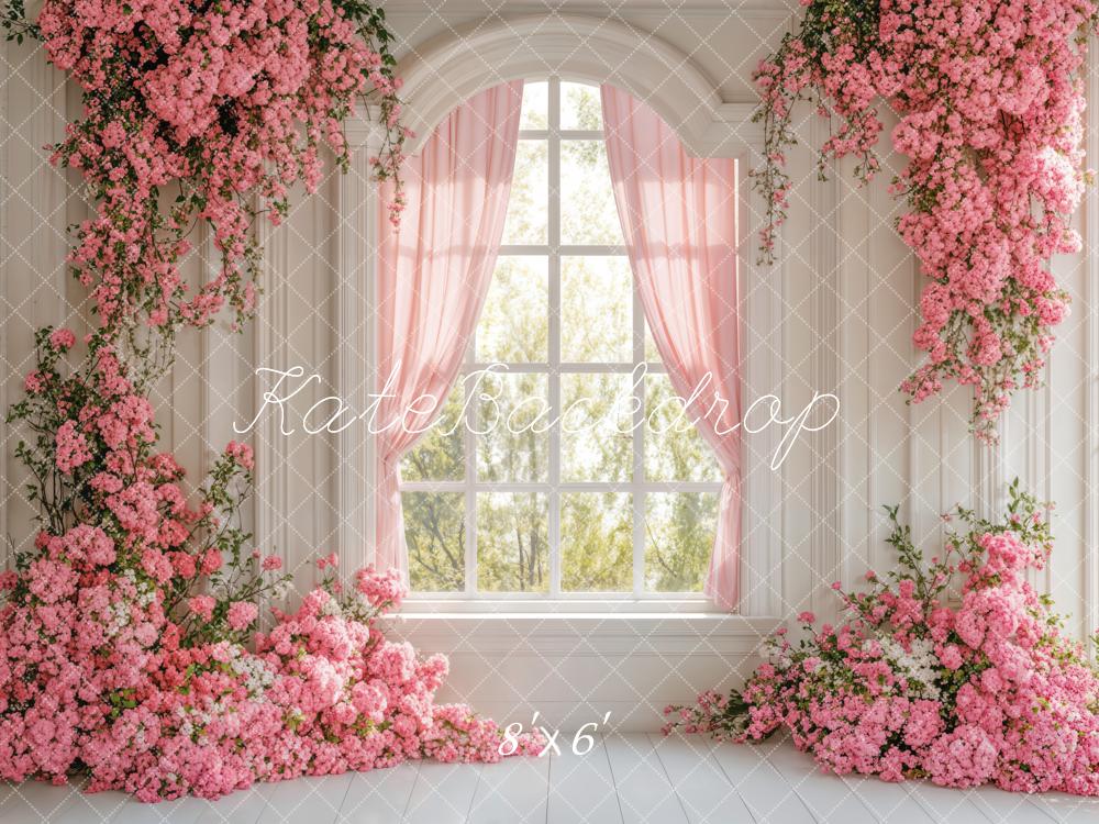 Kate Spring Pink Flower Window Backdrop Designed by Emetselch