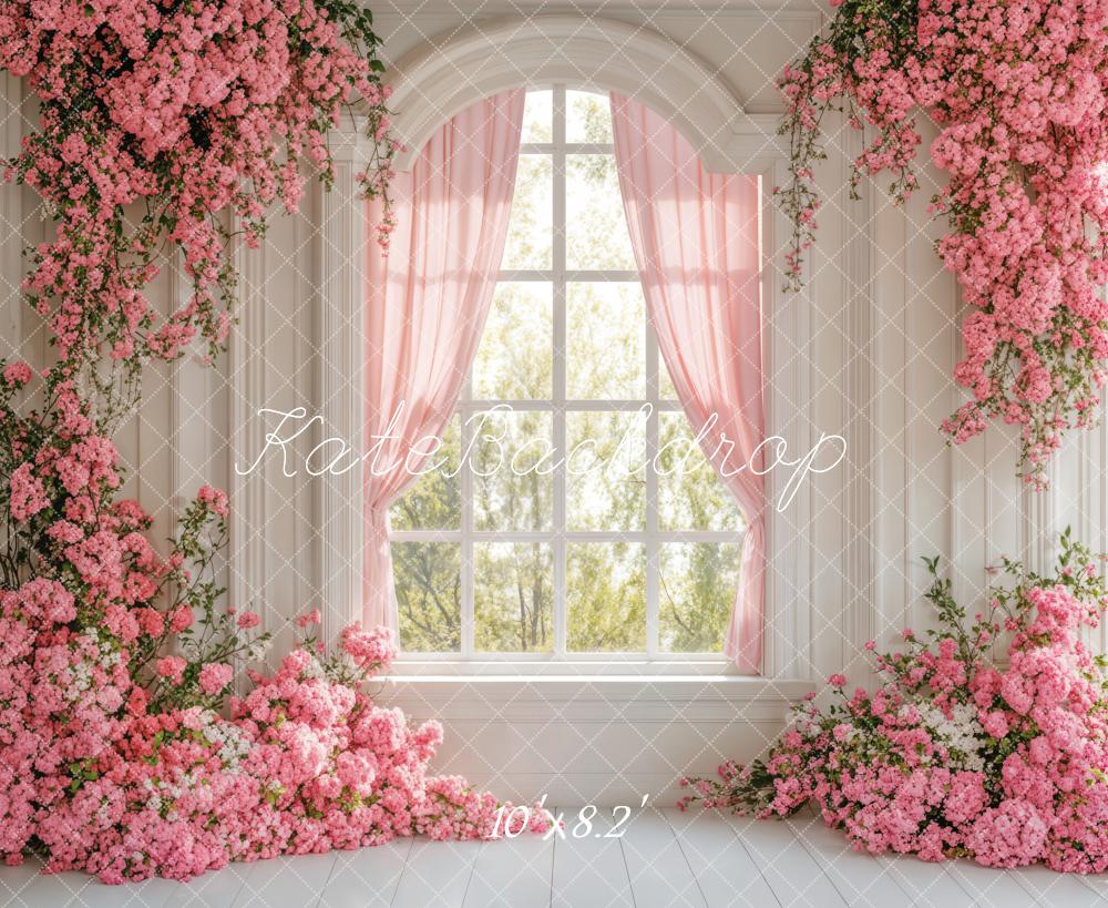 Kate Spring Pink Flower Window Backdrop Designed by Emetselch