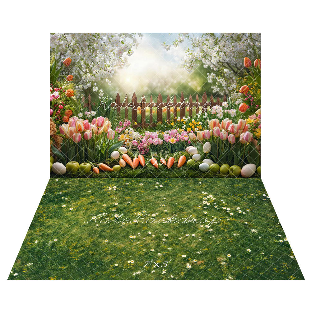 Kate Easter Nature Flower Backdrop+Green Grass Floor Backdrop