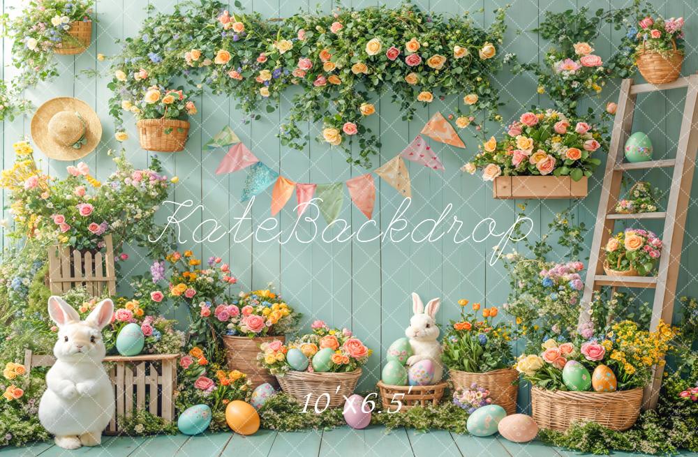 Kate Easter Bunny Floral Eggs Garden Green Backdrop Designed by Emetselch