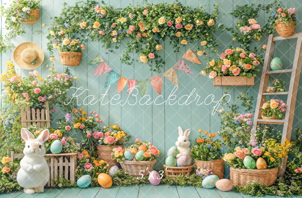 Kate Easter Bunny Floral Eggs Garden Green Backdrop Designed by Emetselch