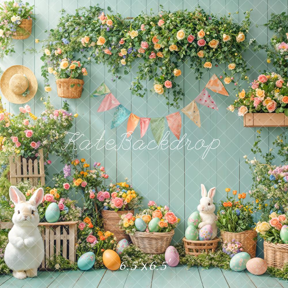 Kate Easter Bunny Floral Eggs Garden Green Backdrop Designed by Emetselch