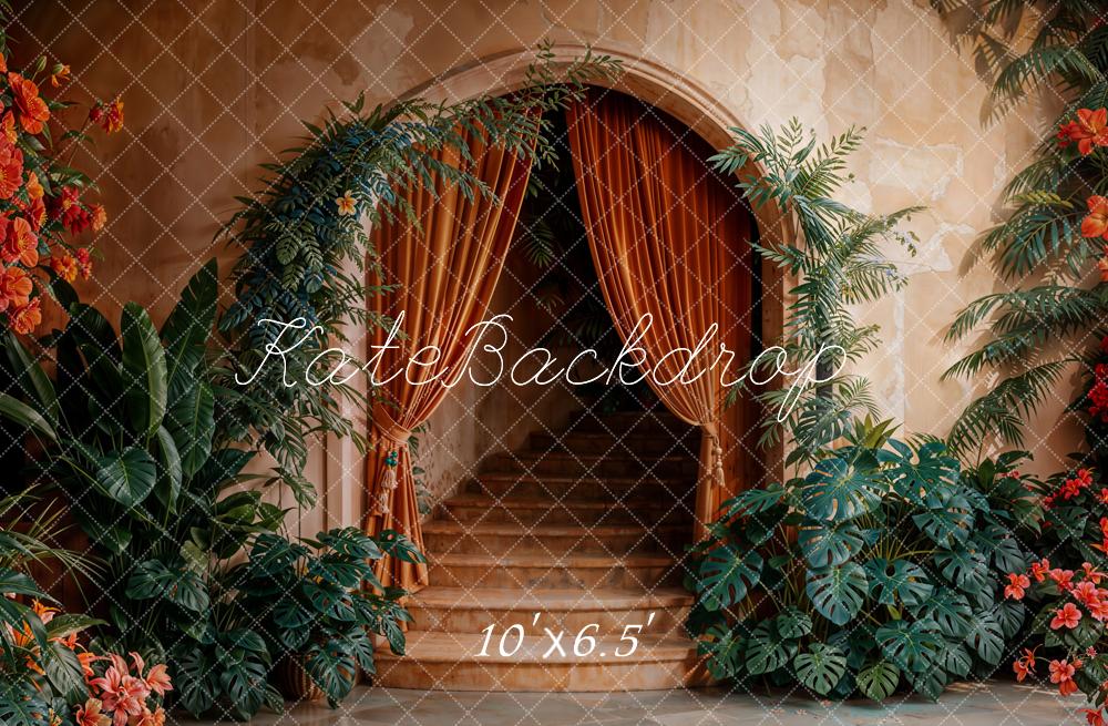Kate Arch Cascading Stairs Plants Backdrop Designed by Emetselch - Kate Backdrop AU