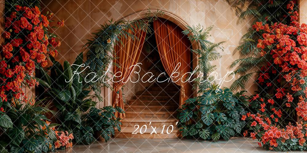 Kate Arch Cascading Stairs Plants Backdrop Designed by Emetselch - Kate Backdrop AU