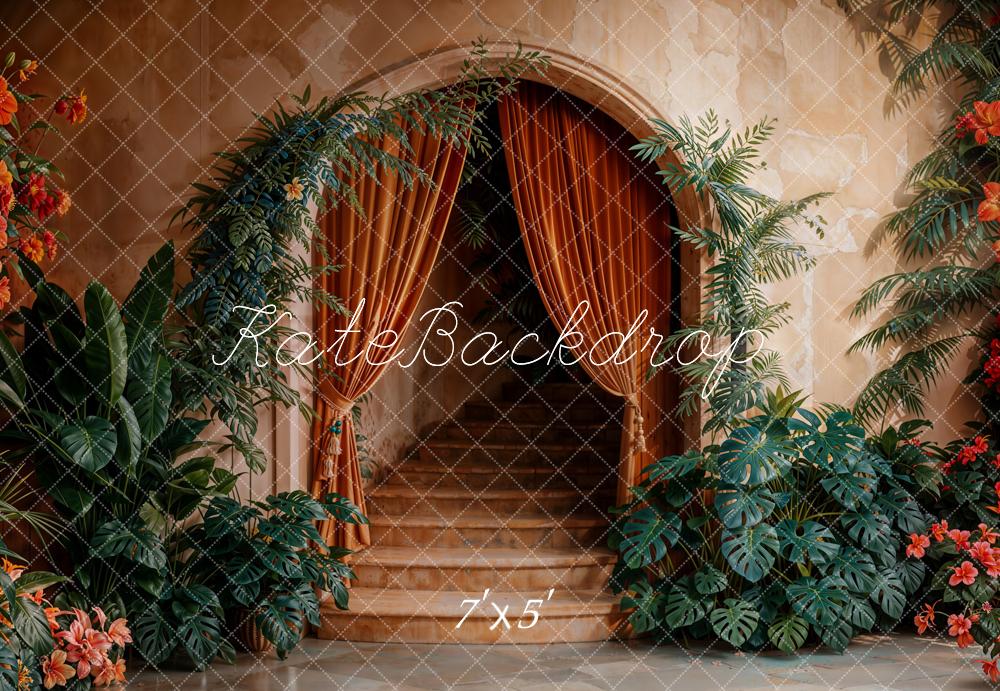 Kate Arch Cascading Stairs Plants Backdrop Designed by Emetselch - Kate Backdrop AU