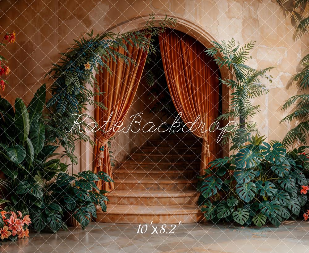 Kate Arch Cascading Stairs Plants Backdrop Designed by Emetselch - Kate Backdrop AU
