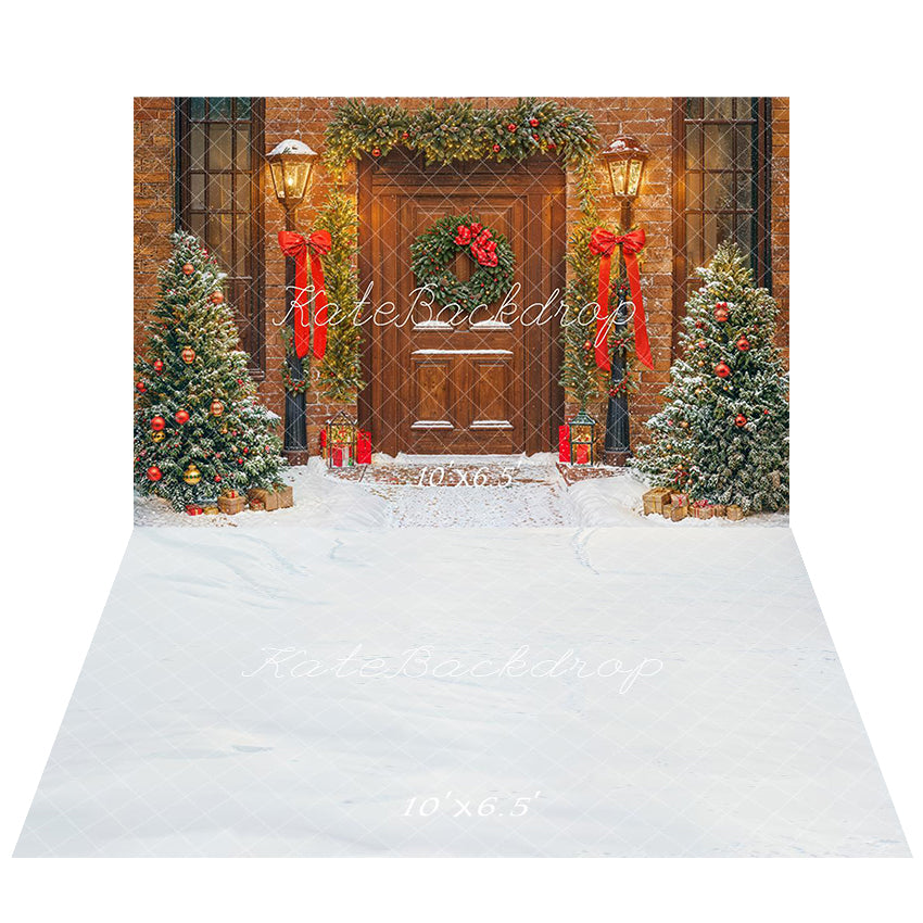 Kate Christmas Outdoor Door Backdrop+Snow Floor Backdrop for Photography
