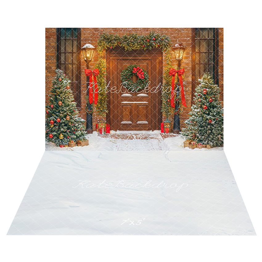 Kate Christmas Outdoor Door Backdrop+Snow Floor Backdrop for Photography