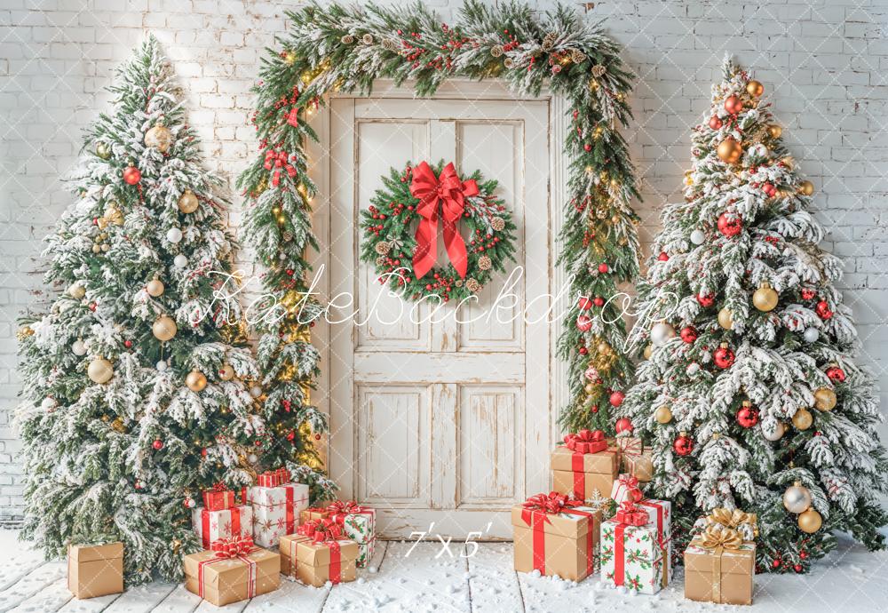 Kate Retro Door Christmas Tree Gifts Backdrop Designed by Emetselch - Kate Backdrop AU