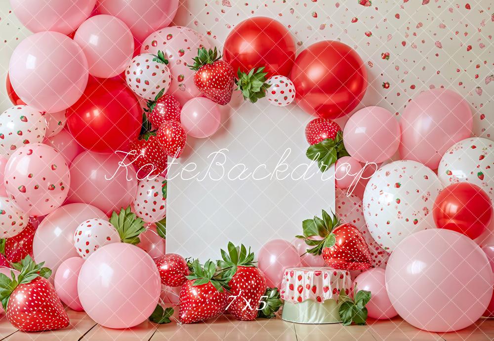 Kate Strawberry Balloon Birthday Party Backdrop Designed by Emetselch - Kate Backdrop AU