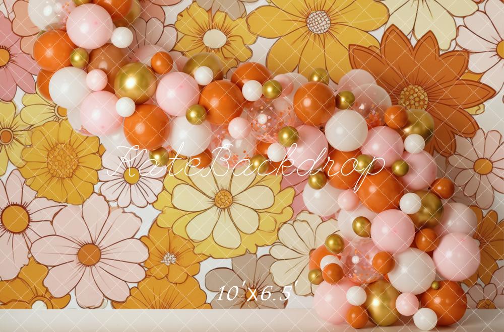 Kate Balloons Flowers Backdrop Birthday Designed by Mandy Ringe Photography