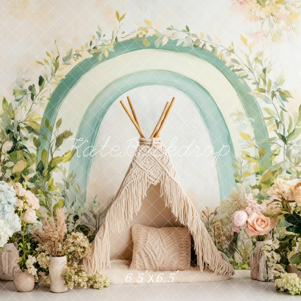 Kate Boho Sage Teepee Setup Backdrop Designed by Patty Roberts