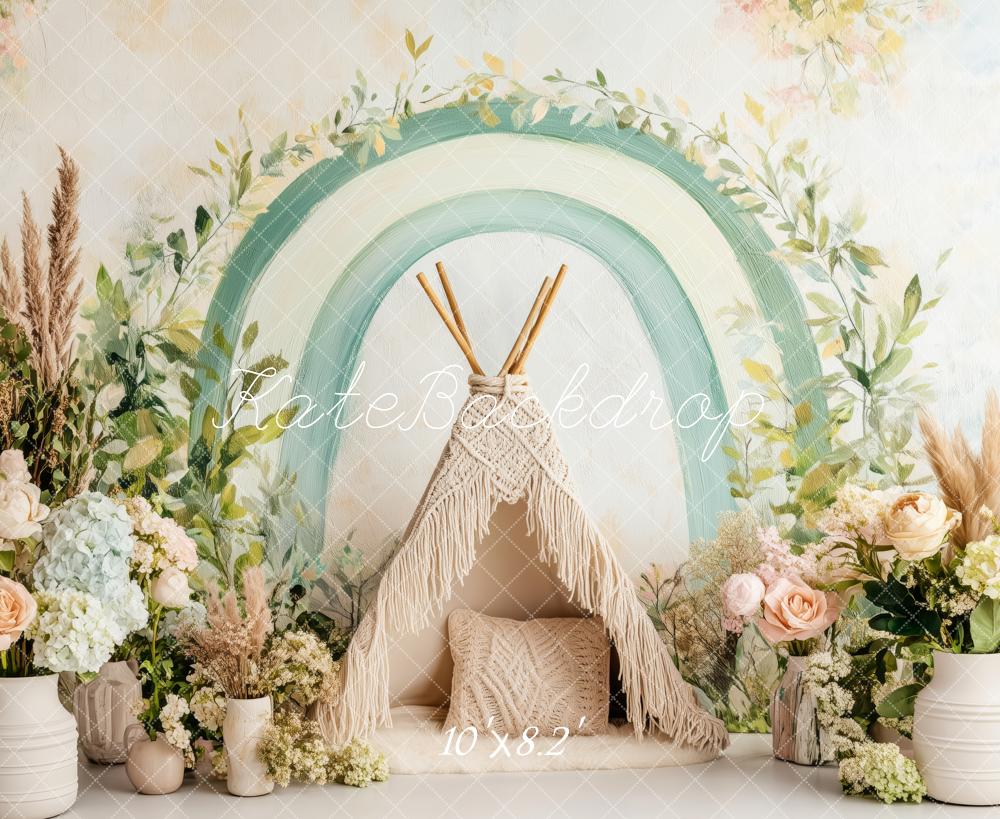 Kate Boho Sage Teepee Setup Backdrop Designed by Patty Roberts
