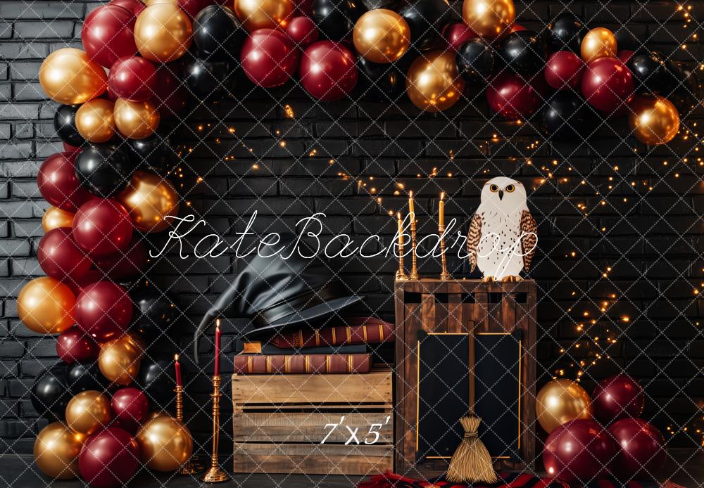Kate Magic Black Brick Wall Balloon Owl Backdrop Designed by Patty Roberts - Kate Backdrop AU