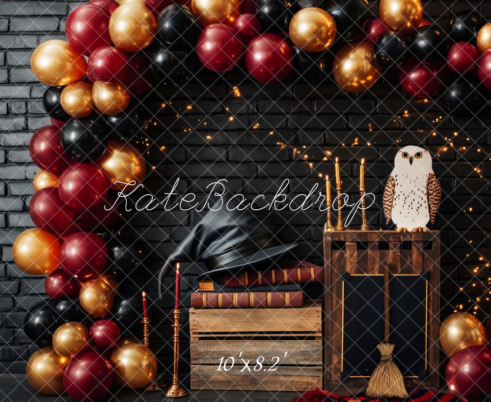 Kate Magic Black Brick Wall Balloon Owl Backdrop Designed by Patty Roberts - Kate Backdrop AU