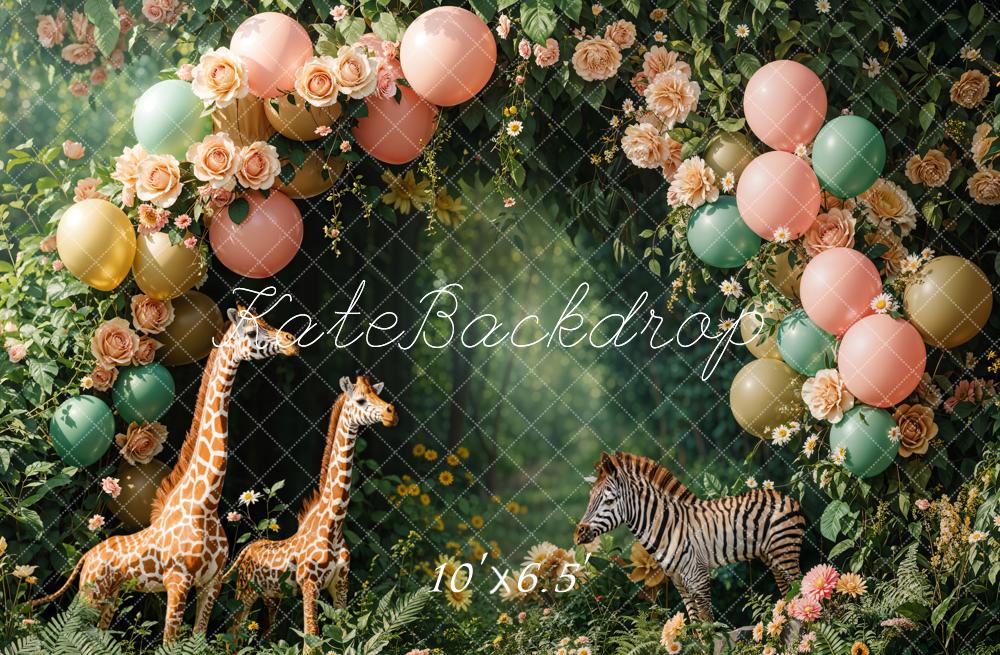 Kate Forest Balloon Giraffe Zebra Backdrop Designed by Emetselch - Kate Backdrop AU