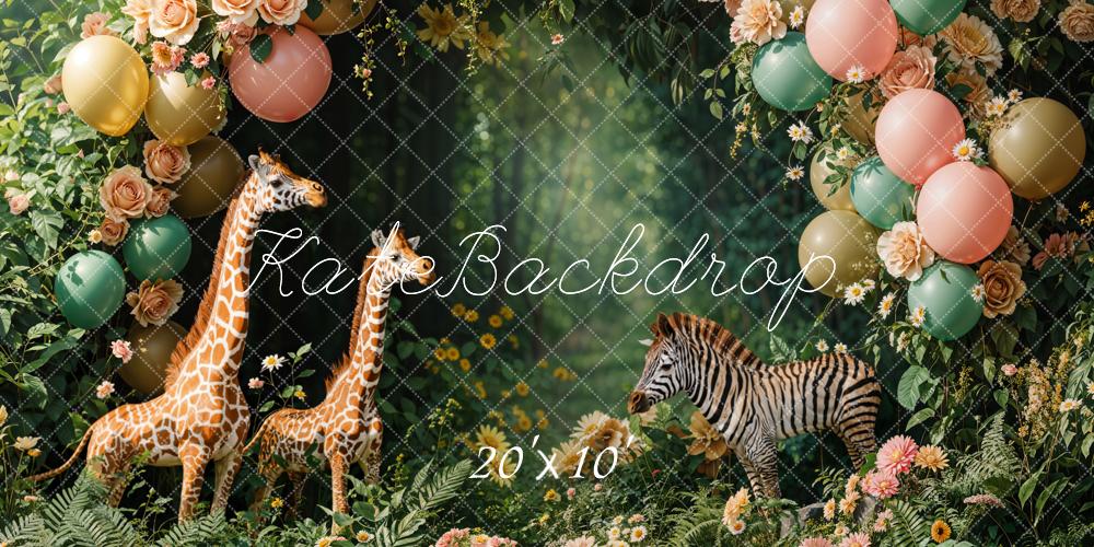 Kate Forest Balloon Giraffe Zebra Backdrop Designed by Emetselch - Kate Backdrop AU