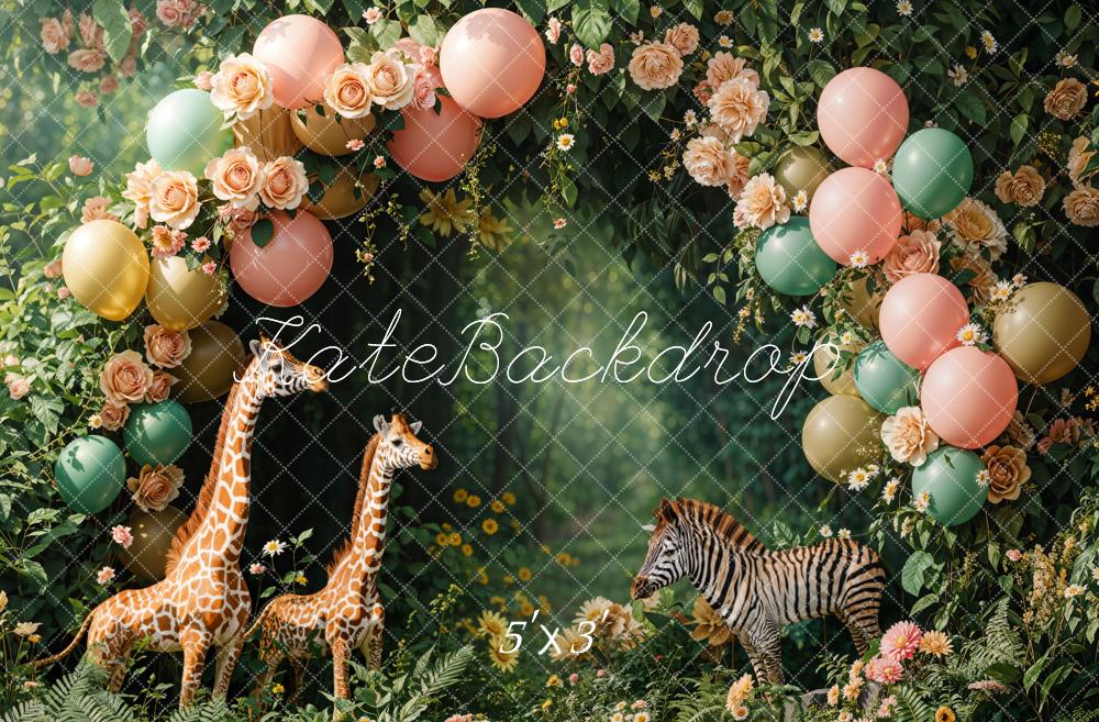 Kate Forest Balloon Giraffe Zebra Backdrop Designed by Emetselch - Kate Backdrop AU