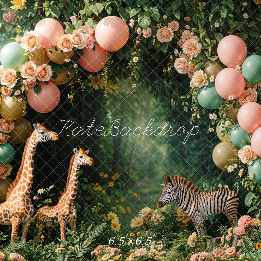 Kate Forest Balloon Giraffe Zebra Backdrop Designed by Emetselch - Kate Backdrop AU