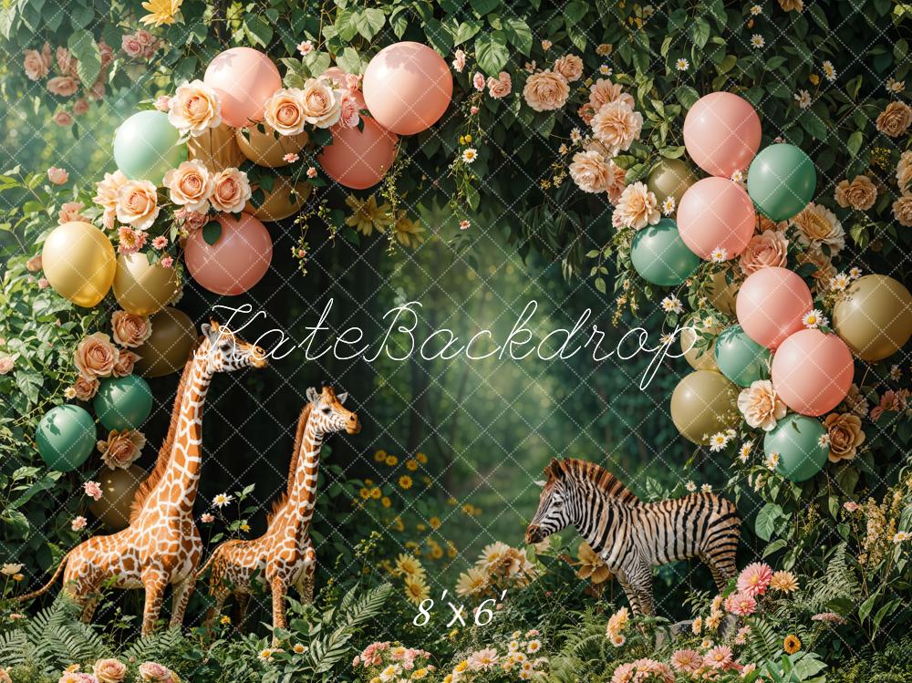 Kate Forest Balloon Giraffe Zebra Backdrop Designed by Emetselch - Kate Backdrop AU