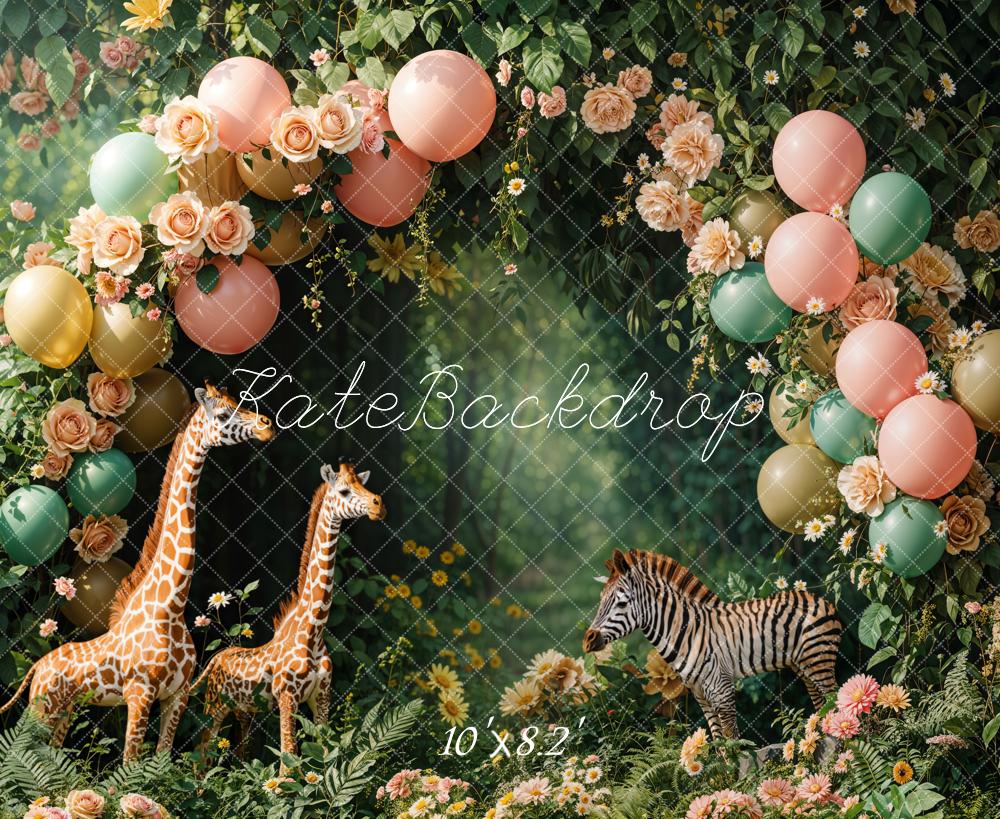 Kate Forest Balloon Giraffe Zebra Backdrop Designed by Emetselch - Kate Backdrop AU