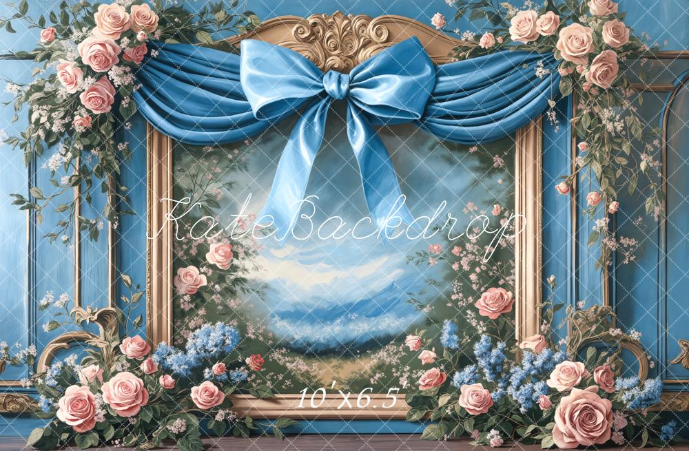 Kate Blue Bow Flower Frame Backdrop Designed by Chain Photography
