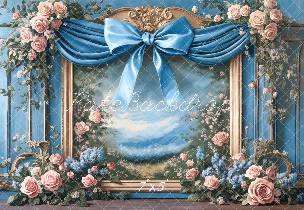 Kate Blue Bow Flower Frame Backdrop Designed by Chain Photography