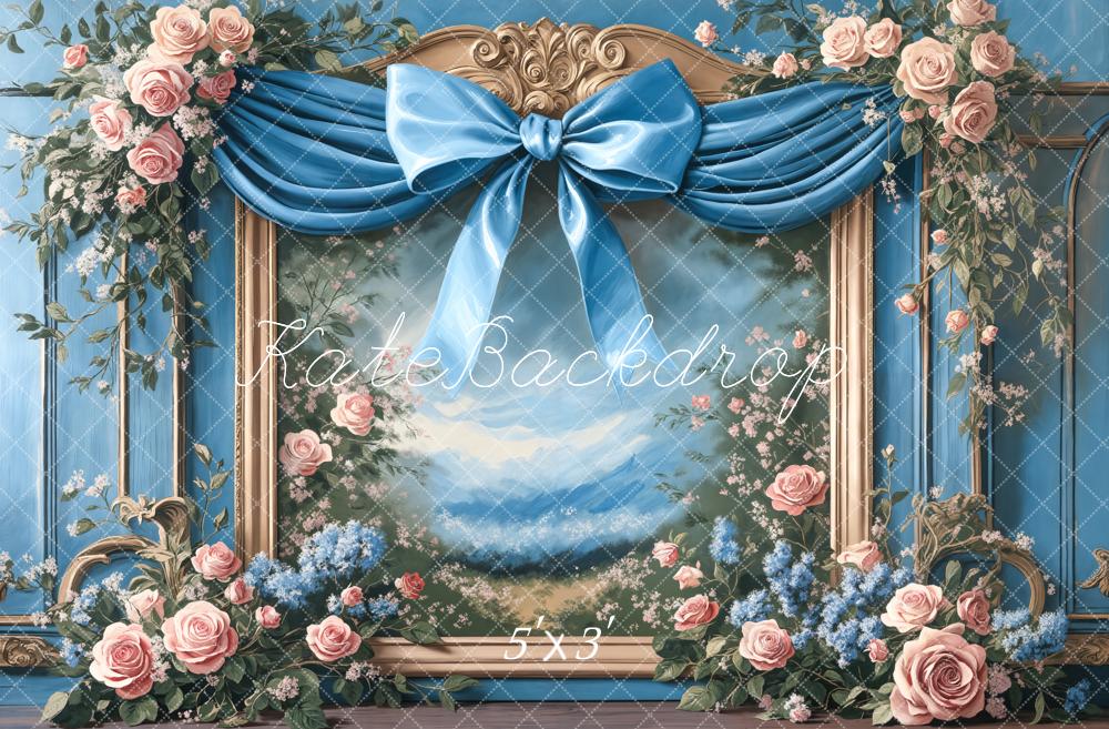Kate Blue Bow Flower Frame Backdrop Designed by Chain Photography