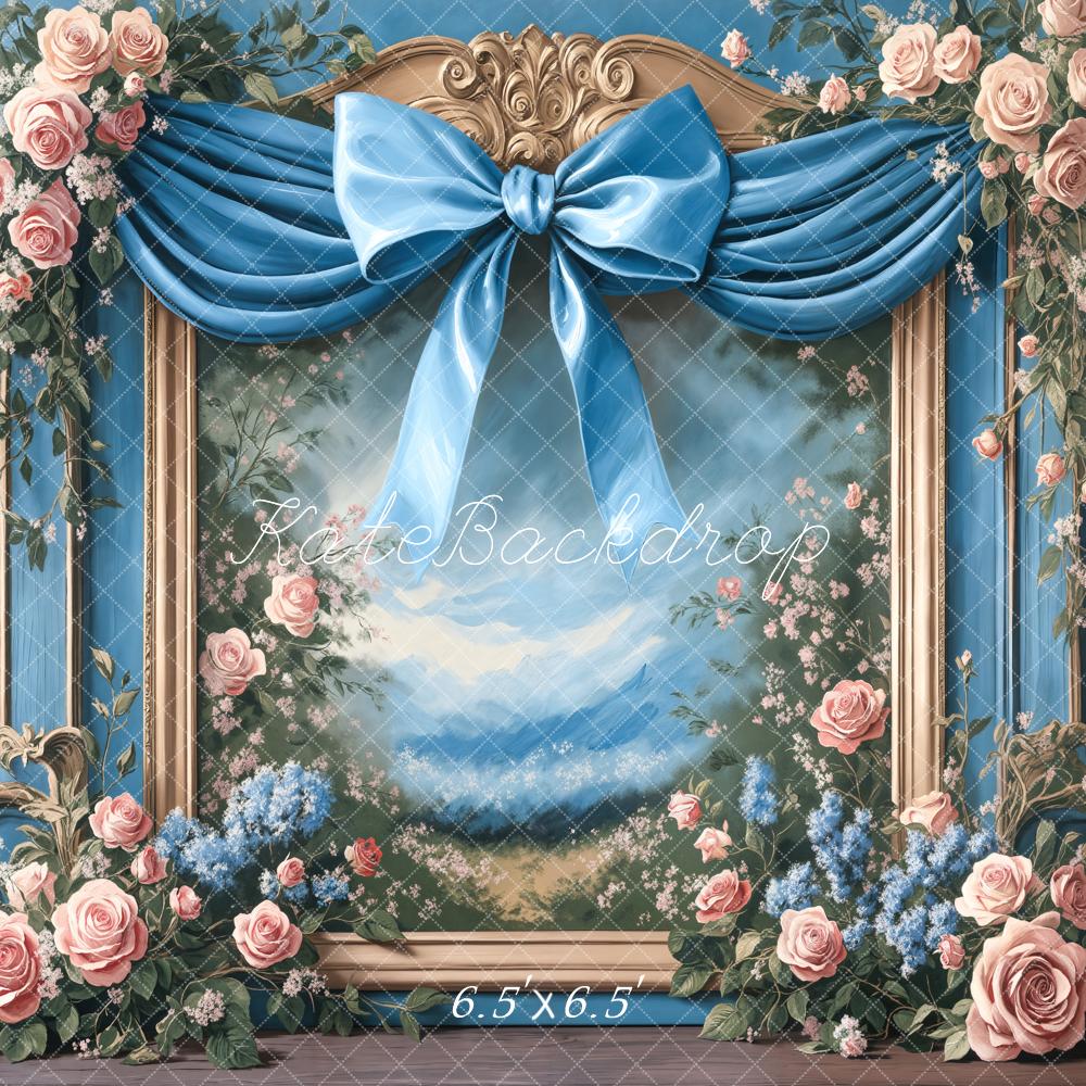 Kate Blue Bow Flower Frame Backdrop Designed by Chain Photography